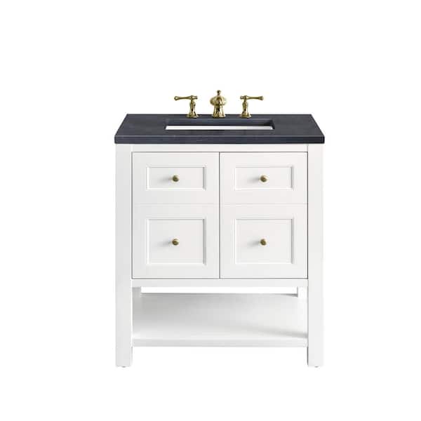 James Martin Vanities Breckenridge 30 in. W x 23.5 in. D x 34.2 in. H Bathroom Vanity in Bright White with Charcoal Soapstone Quartz Top