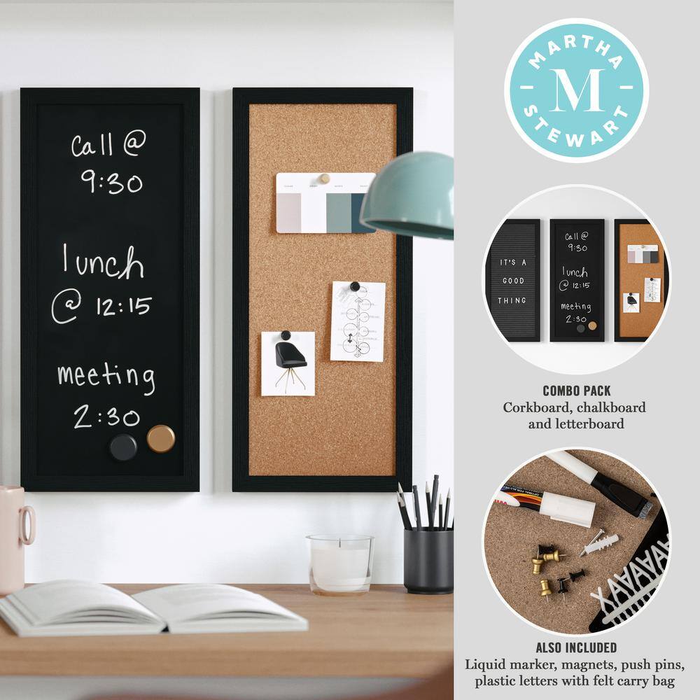 Black Woodgrain Cork, Chalk, and Letter Board Set
