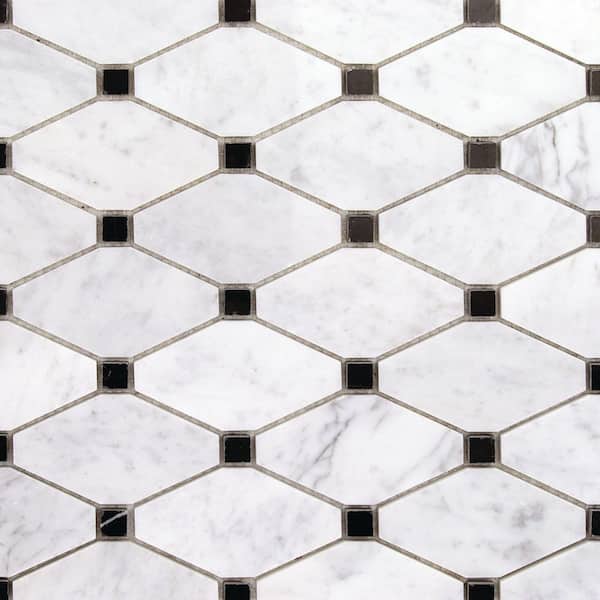 Ivy Hill Tile Diapson White Carrara and Black 3 in. x 0.39 in. Polished Marble Tile Sample