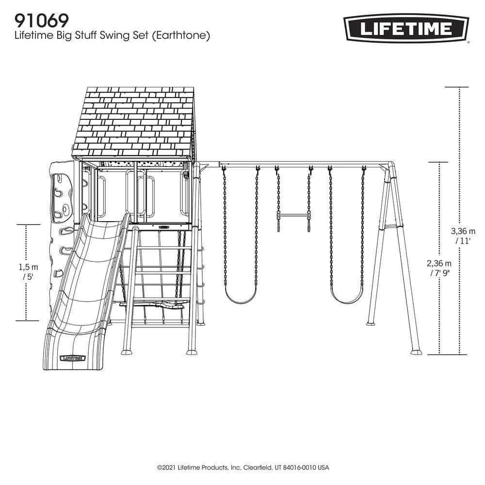Lifetime Green and Brown Metal Swing Set with Slide and Climbing Wall