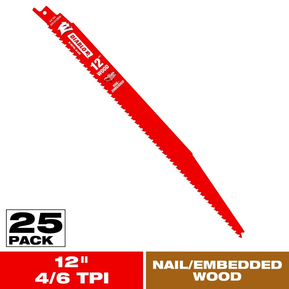 12 in. 4/6 Demo Demon TPI Bi-Metal Reciprocating Saw Blades for Nail-Embedded Wood Cutting (25-Pack) price history on PriceWatchPro