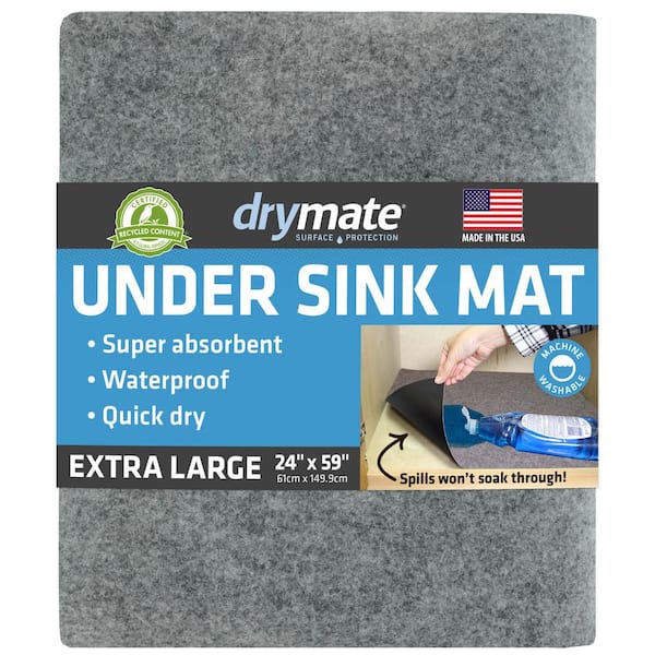 Premium Light Gray 24 in. D x 59 in. L Solid Slip Resistant, Waterproof Under Sink Mat Drawer and Shelf Liners (1- Pack)