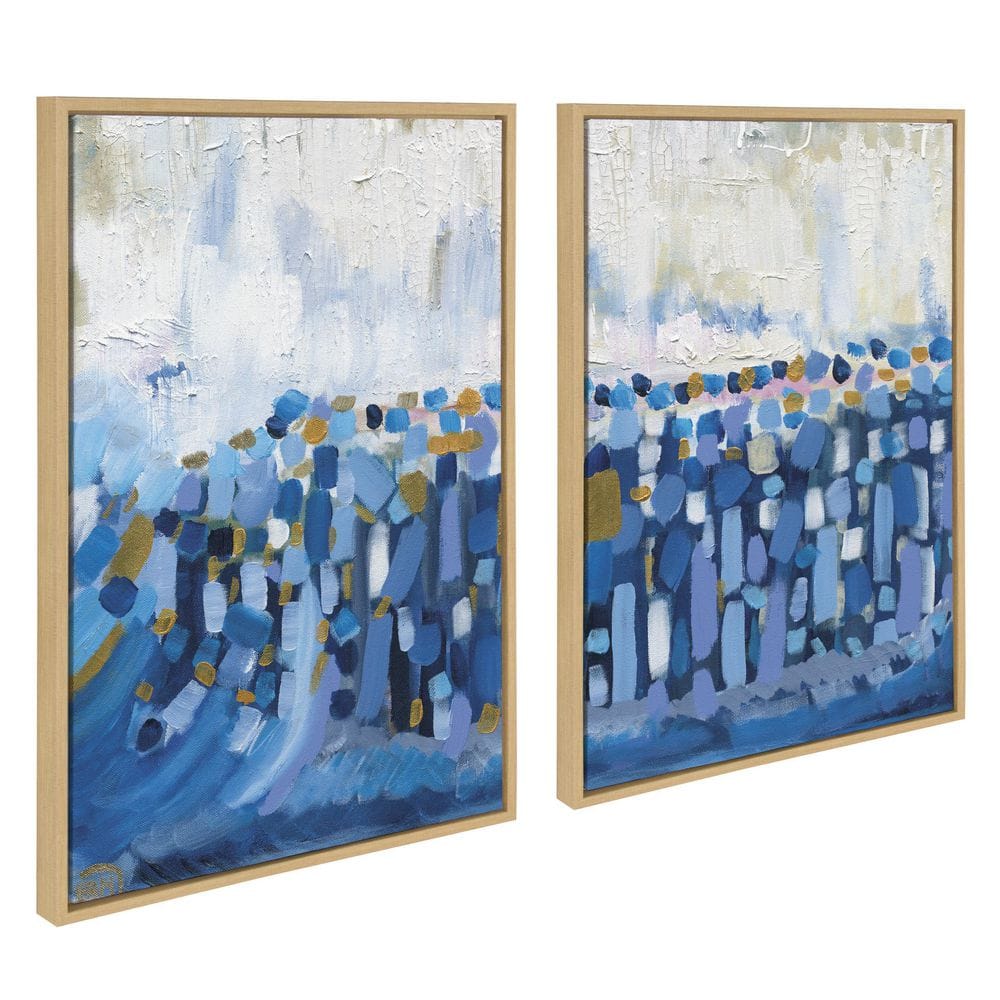 Set of 2 Blue Abstract Canvas Prints with Natural Frames