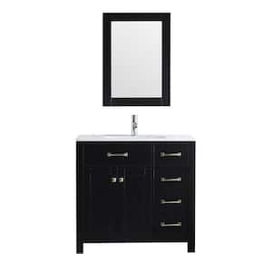 36.4 in. W x 31.6 in. D x 18.1 in. H Single Sink Bath Vanity in Ivory Black with Ceramic Top and Mirror