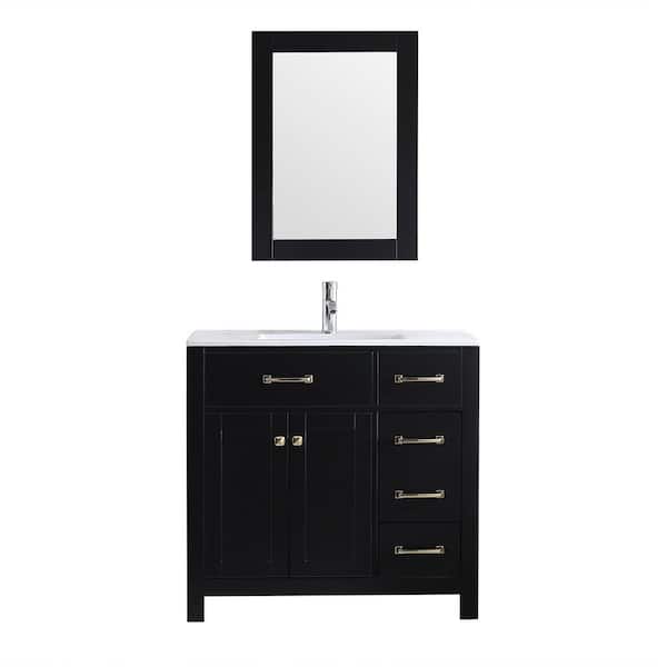 walsport 36.4 in. W x 31.6 in. D x 18.1 in. H Single Sink Bath Vanity in Ivory Black with Ceramic Top and Mirror
