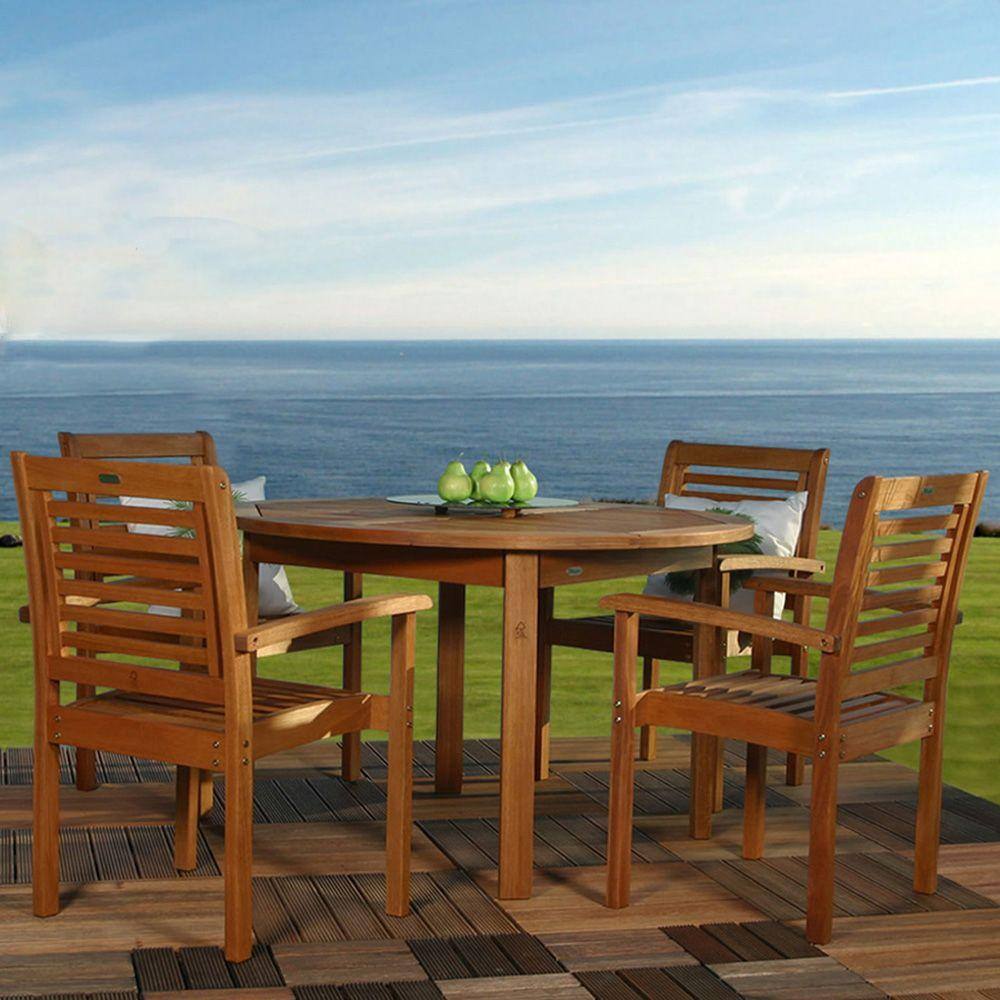 Milano Eucalyptus 5-Piece Round Patio Dining Set with Armchairs