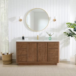 Cairo 60 in.W x 22 in.D x 33.9 in.H Single Bath Vanity in Oak Weathered Brown with Silk White Quartz Stone Top