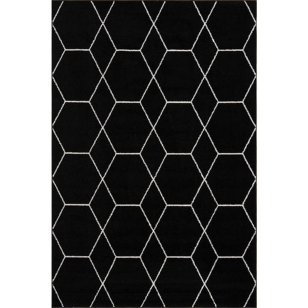 Trellis Frieze Black/Ivory 6 ft. x 9 ft. Geometric Area Rug