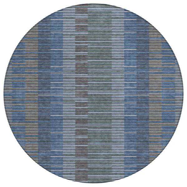 Chantille Machine Washable Indoor/Outdoor Abstract ACN2821 Navy 8 ft. x 8 ft. Round Rug