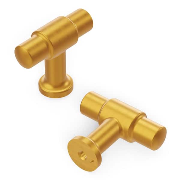 HICKORY HARDWARE Piper Collection T-Knob 1-5/8 in. X 5/8 in. Brushed Golden Brass Finish Modern Zinc Cabinet Knob 1 Pack