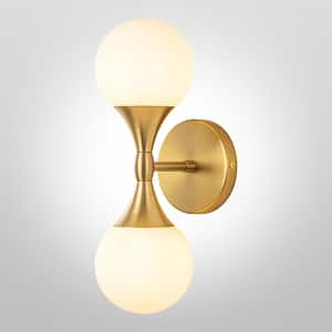 North 6.4 in. 2-Light Gold Bubble Modern Up and Down Wall Sconce with Opal Glass Globe Shade