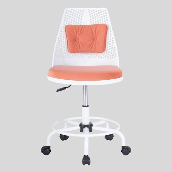 Unbranded 23.6in. W Adjustable Height Orange Fabric Seat Armless Task Chair with Footrest