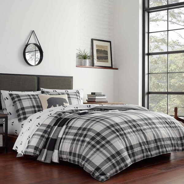Eddie Bauer Coal Creek 3-Piece White Plaid Cotton King Comforter Set