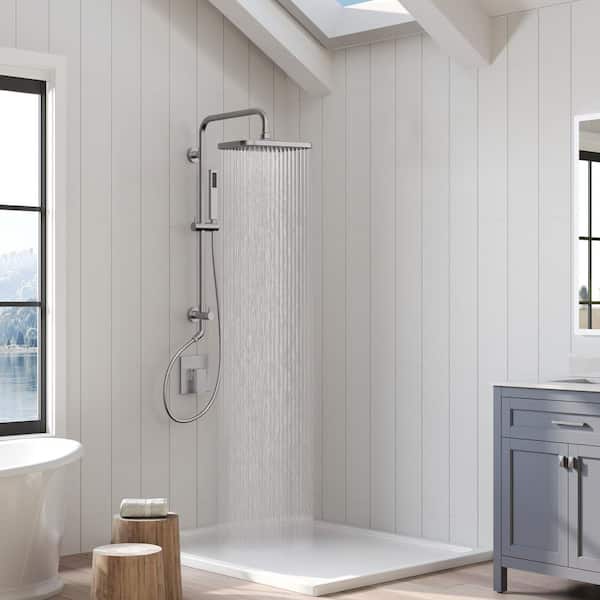 GRANDJOY 5-Spray Wall Mount Rectangle Dual Fixed and Handheld