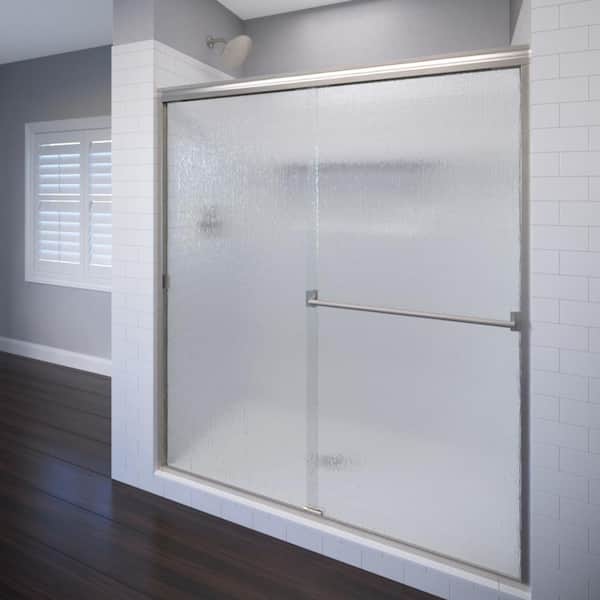 Basco Classic 56 in. x 70 in. Semi-Frameless Sliding Shower Door in Brushed Nickel