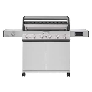 Denali 6-Burner Propane Gas Grill in Stainless with Clearview Lid, 3-Phase LED Controls and Side Burner Box A