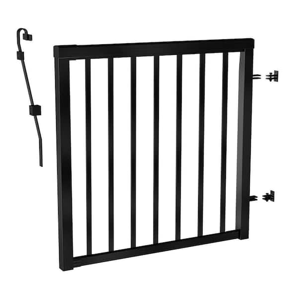 6 ft. W Black Wide Picket Gate Aluminum Deck Railing For 42 In. High System
