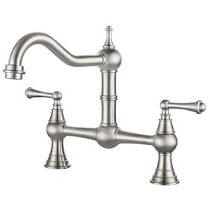 Elegant Double Handle Bridge Kitchen Faucet in Brushed Nickel
