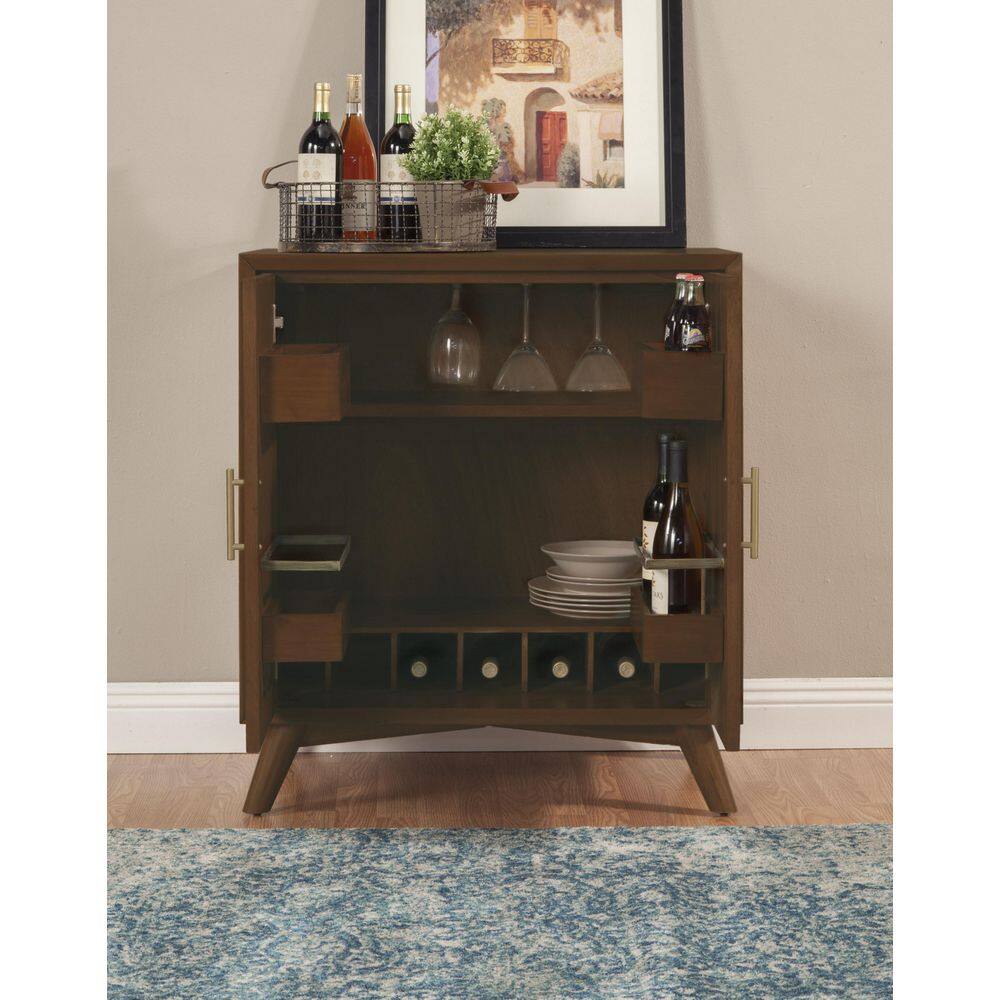 Walnut Mid-Century Modern Solid Wood Bar Cabinet