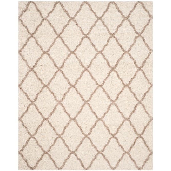 SAFAVIEH Hudson Shag Ivory/Beige 9 ft. x 12 ft. Geometric Diamond Trellis Area Rug