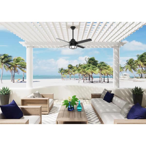 Searow 54 in. LED Outdoor Matte Black Ceiling Fan with Light Kit and Wall Control