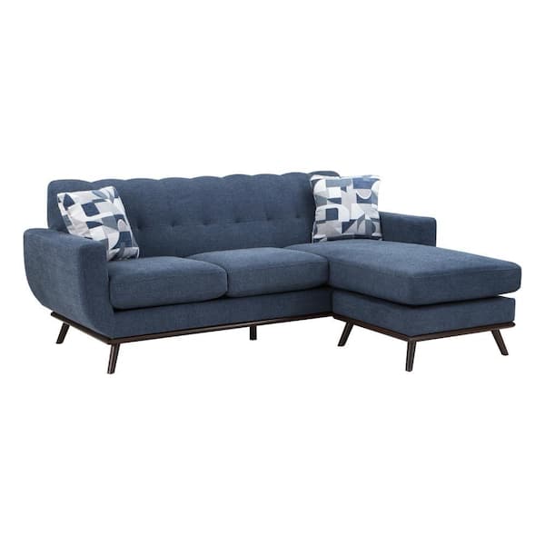 Benjara Keto 63 in. Straight Arm Fabric Rectangle Reversible Sofa in Blue and Brown