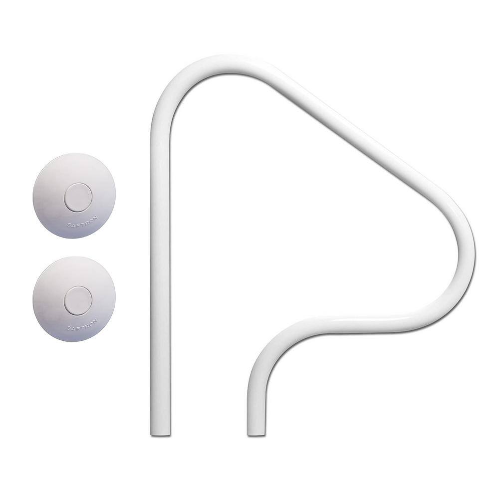 Saftron 3 Bend Pool Handrail, White and Railing Anchor Socket Cover, White (2Pack) P326RTDW