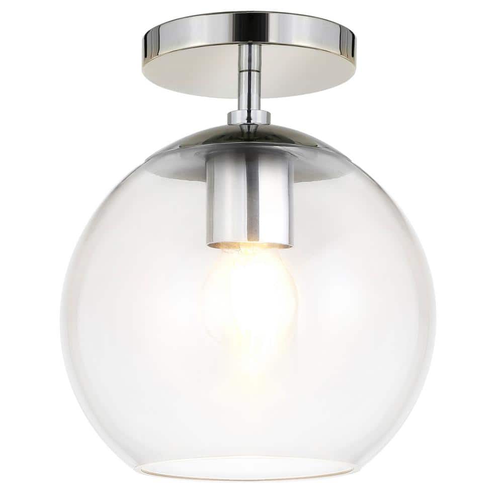 Polished Nickel 9" Glass Drum Semi Flush Mount Light