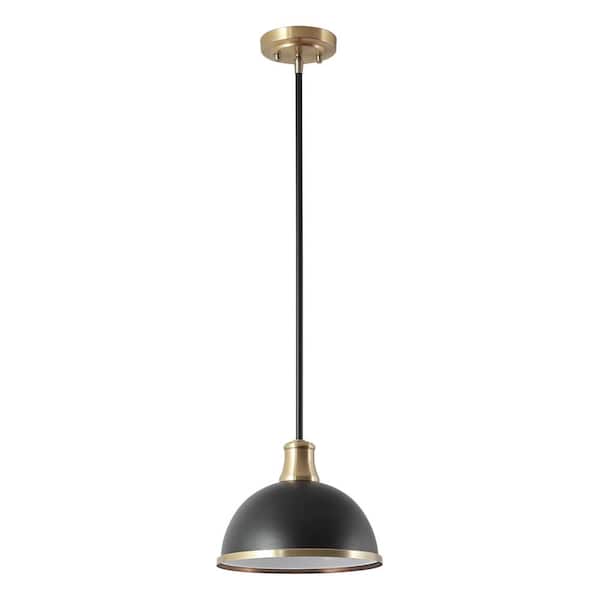 Globe Electric Beckett 1-Light Matte Black Pendant Light with Metal Shade and Matte Brass Accents
