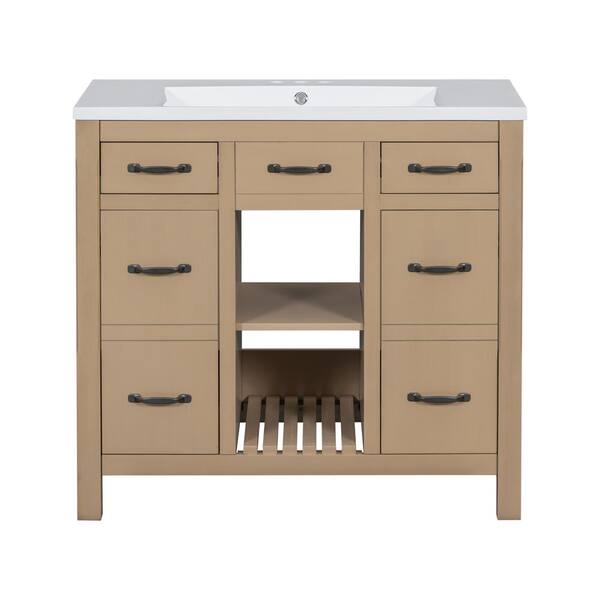 JimsMaison 36 in. W x 18 in. D x 33 in. H Single Sink Freestanding Bath Vanity in Wood with White Resin Top