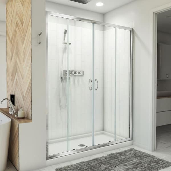 DreamLine Visions 60 in. W x 78-3/4 in. H x 30 in. D Sliding Shower Door Base and White Wall Kit in Chrome with Clear Glass