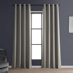 Fossil Grey Italian Faux Linen Grommet Room Darkening Curtain - 50 in. W x 120 in. L (1 Panel)