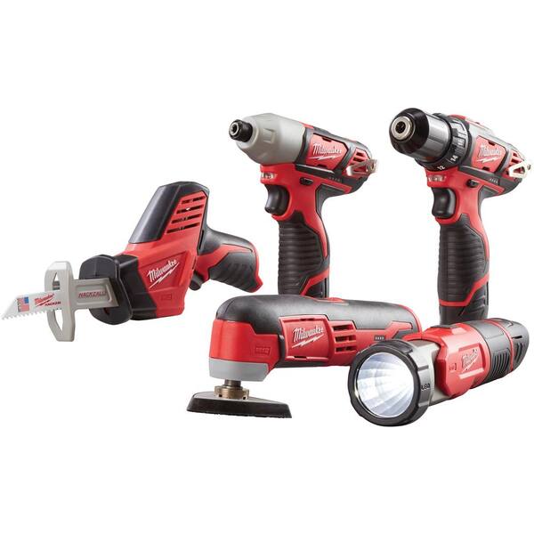 Milwaukee - M12 12V Lithium-Ion Cordless Combo Kit (5-Tool) W/ (3) 1.5Ah Batteries, Charger & Tool Bag