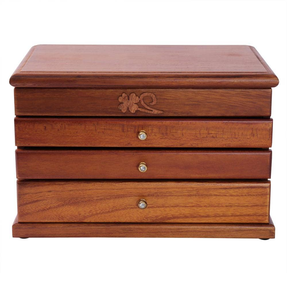 Jiallo Wood Jewelry Box with 4-Drawer and Anti Tarnish Felt in Brown