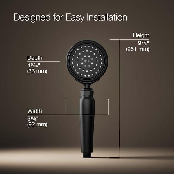 KOHLER Artifacts 1-Spray Patterns 1.75 GPM 3.625 in. Wall Mount Handheld Fixed Shower Head in Matte Black