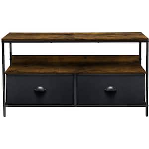 11 in. L x 22in. W x 38 in. H 2-Drawer Rustic Black TV Stand Steel Frame Wood Top Easy Pull Fabric Bins