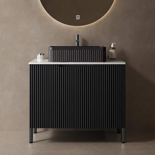 30 in. Single Sink Freestanding Black Bath Vanity with Black Ceramic Top