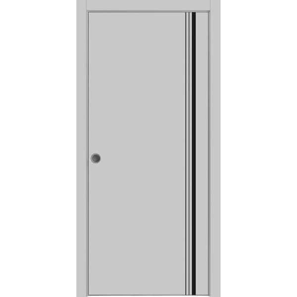 Sartodoors 28 in. x 96 in. 1 Panel Matte Grey Finished Solid Wood with Honeycomb Sliding Door with Hardware