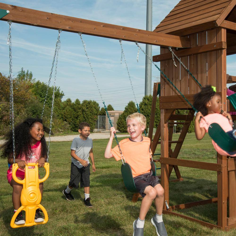 Knightsbridge Deluxe Wooden Backyard Swing Set with Slides and Swings
