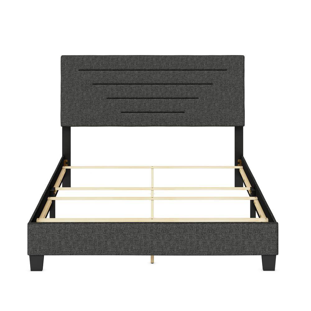 Charcoal Linen Upholstered Full Platform Bed with Headboard