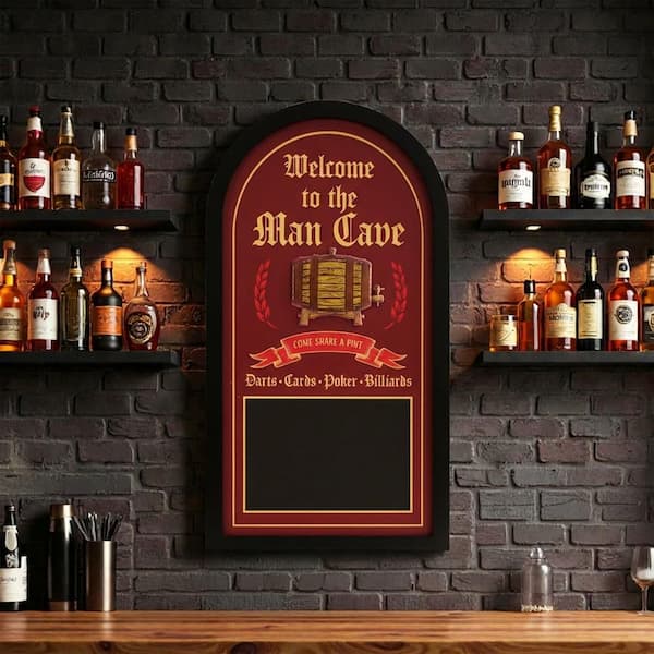American Art Decor 26 in. x 14 in. Man Cave Bar Sign MDF Framed