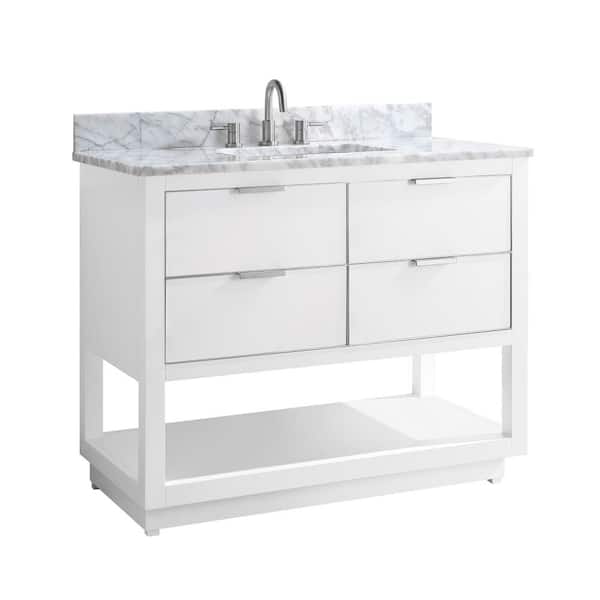 Allie 43 in. Single Sink White with Silver Trim Bath Vanity with Carrara White Marble Top
