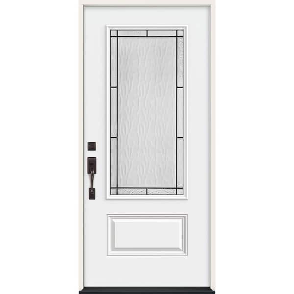 JELD-WEN 36 in. x 80 in. Right-Hand 3/4 Lite Decorative Glass Wendover Modern White Fiberglass Prehung Front Door