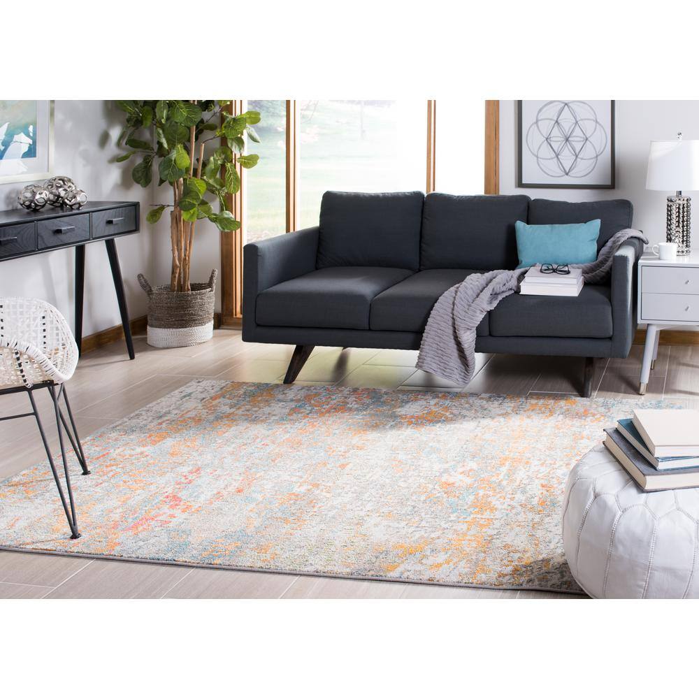 Abstract Grey & Orange Synthetic 8' x 10' Area Rug