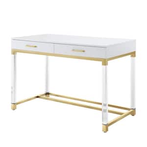 Caspian White/Gold Writing Desk with High Gloss Finish