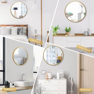 16 in. H x 16 in. W Modern Round Wall Mounted Bathroom Mirror Aluminum Alloy Frame Gold Decor Mirror