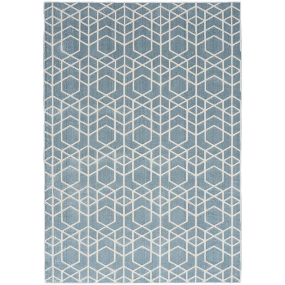 Washable Charm Blue Ivory 6 ft. x 9 ft. Geometric Contemporary Area Rug price history on PriceWatchPro