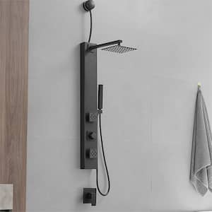2-Jet Shower Tower Shower Panel System with Adjustable Square Raninfall Shower Head and Hand Shower Wand in Matte Black