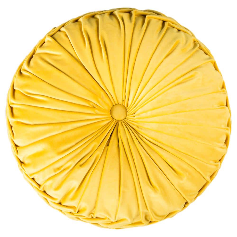 Contemporary Mustard Yellow Tufted 18" Square Plush Pillow