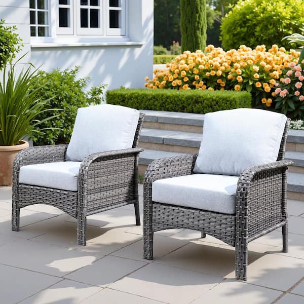 HOOOWOOO Venice Gray 2-Piece Wicker Modern Outdoor Patio Conversation Chair Seating Set with Light Gray Cushions